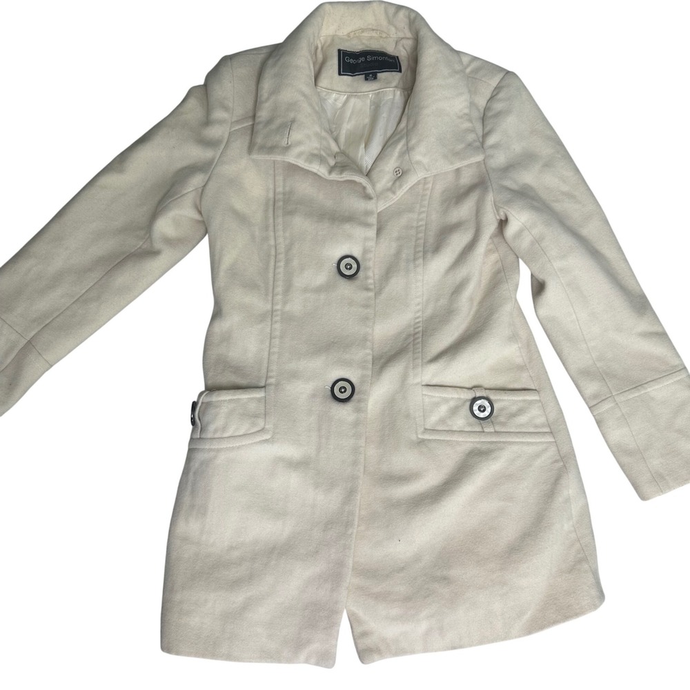 George Simonton vintage lambswool cream ivory preppy winter peacoat y2k 6‎
